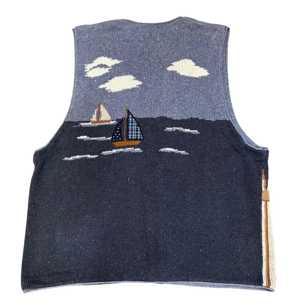 Vintage Nautical Sweater Vest Sailboat Fishing Scene Grandpacore XL - Picture 5 of 7